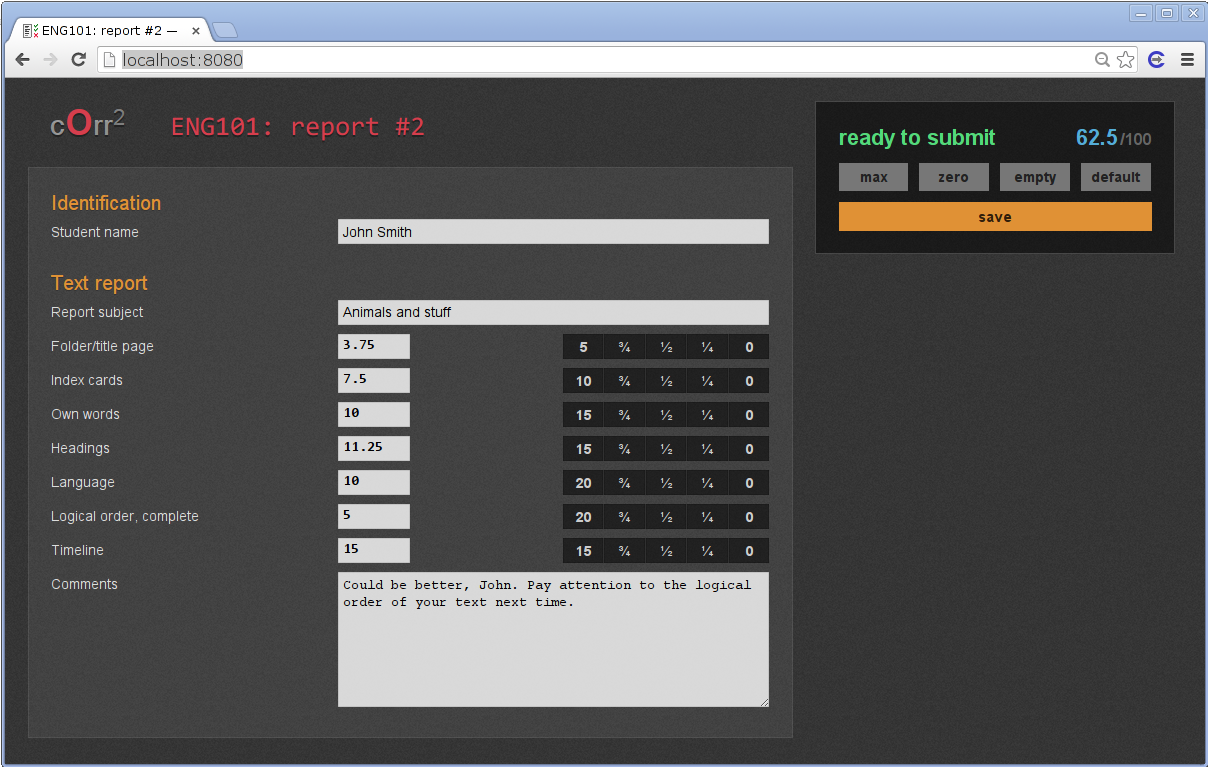 cOrr2 output example